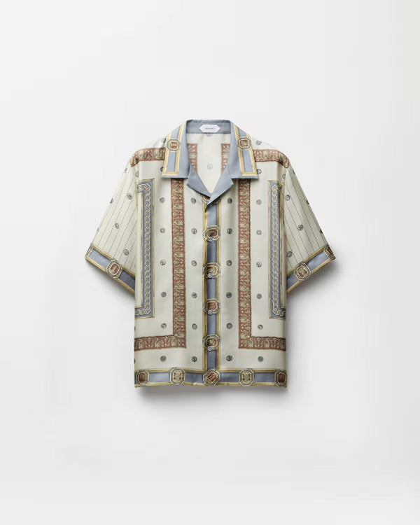 Luxury Vintage Baroque Printed Cuban Collar Half Sleeve Shirt for Men | Premium Casual Resort Wear