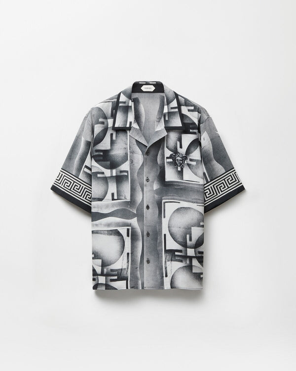 Premium Monochrome Abstract Printed Cuban Collar Half Sleeve Shirt for Men | Modern Casual Resort Wear