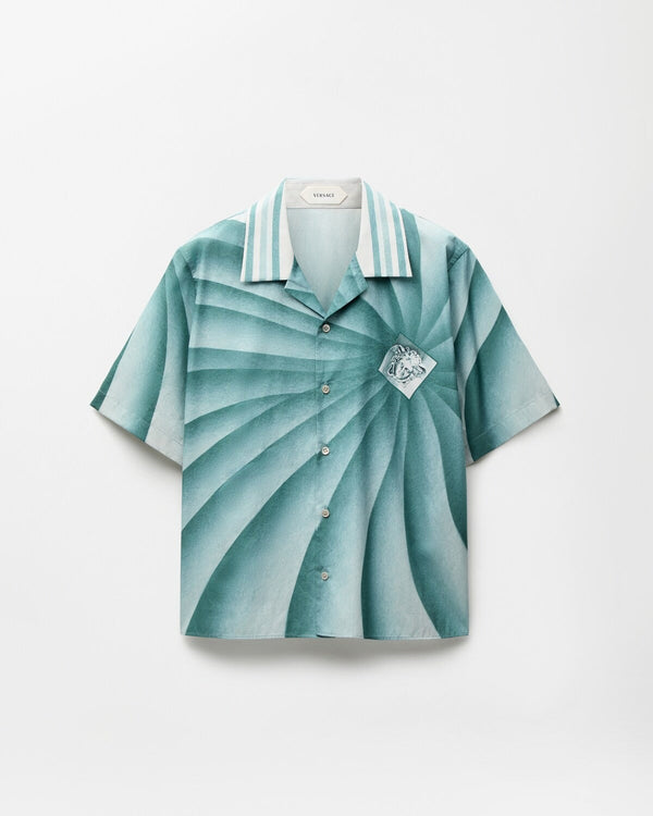 Premium Aqua Spiral Print Cuban Collar Half Sleeve Shirt for Men | Casual Summer Resort Wear